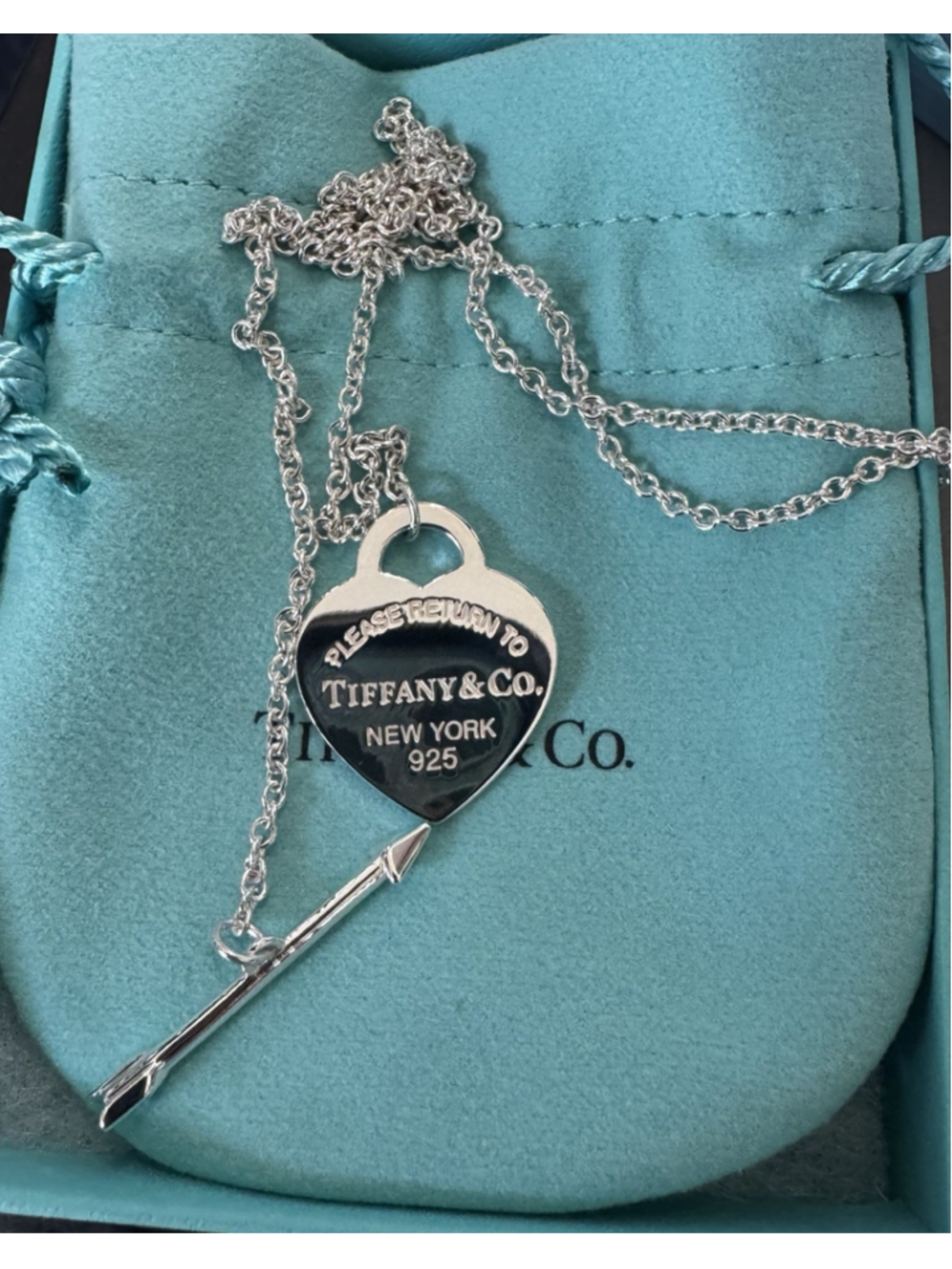 Tiffany Silver Love Track Heart Arrow Toggle Pendant Necklace Silver 925 18”